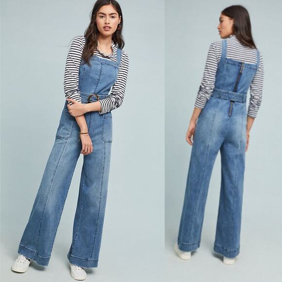 Anthropologie Pilcro belted denim wide leg jumpsuit size 6 - Picture 1 of 10